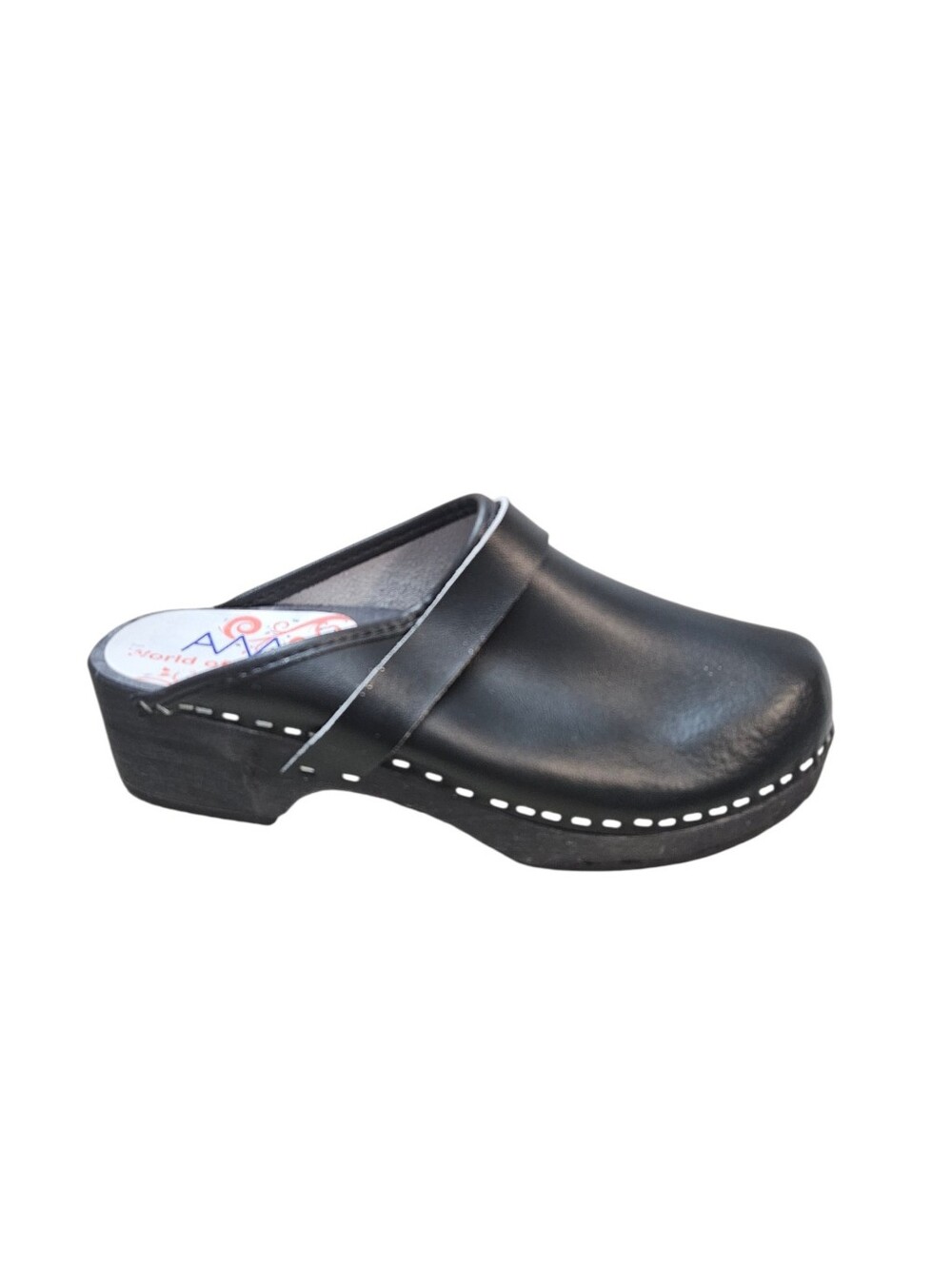 AM World of Clogs Black Leather Clogs Women 8 EU 39 Swedish Style - Picture 2 of 12
